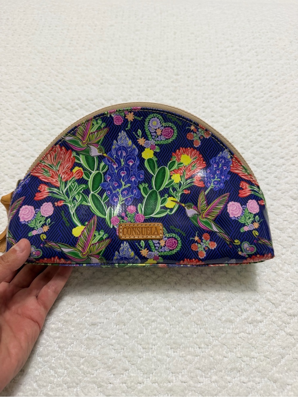 Consuela Dome Cosmetic Floral Hummingbirds Cactus Bag Blue Multicolor